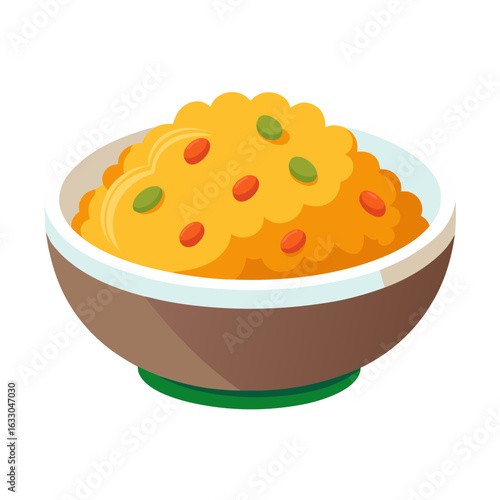 a bowl containing yellow-orange rice, no background vector file.