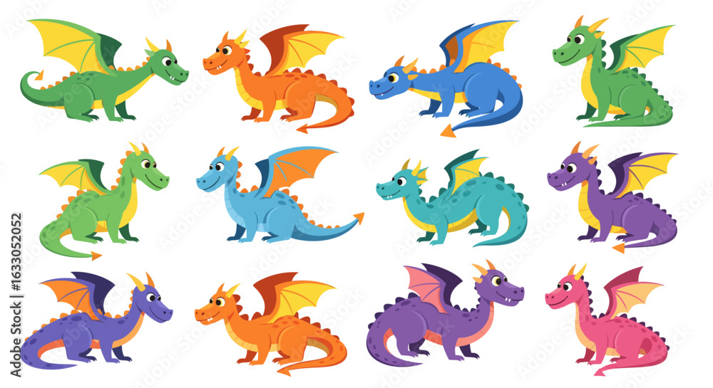 Fototapeta premium Dragon Collection Set Vector Illustration