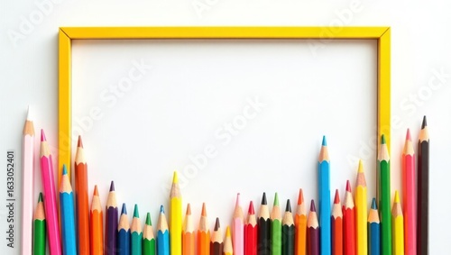 Colorful pencils arranged in a frame.