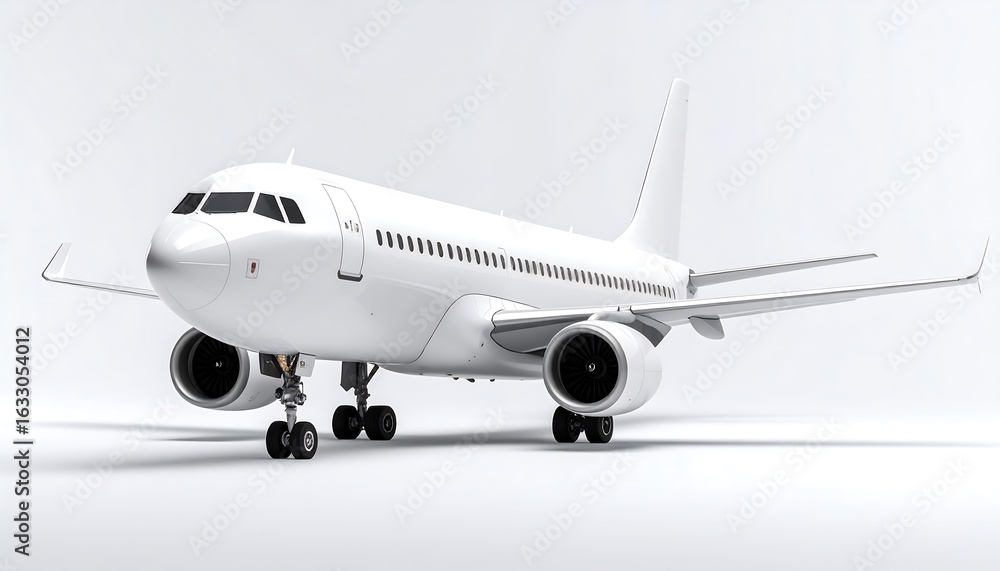 Obraz premium Clean White Airplane on White Background with Aviation, Travel, and Transportation Concept.