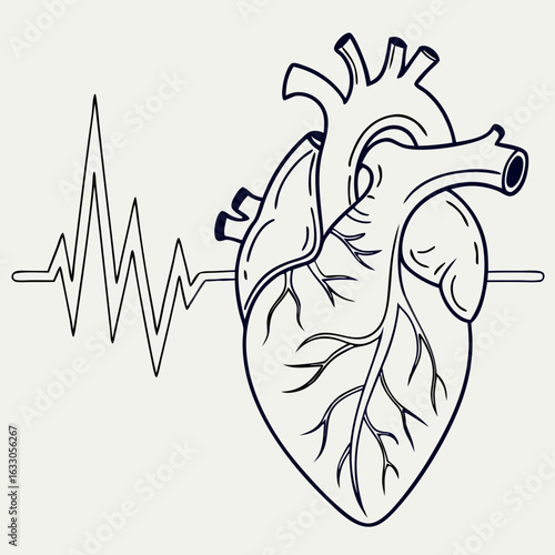 Heart vector with cardiogram trace, ideal for medical designs, healthrelated projects, greeting cards, or valentines day materials. Warm and lively.