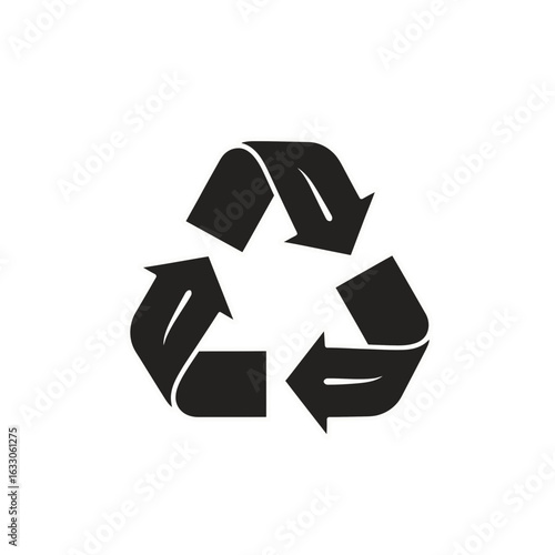 A black universal recycling symbol, the Mobius loop, featuring three chasing arrows in a triangular shape on a white background.