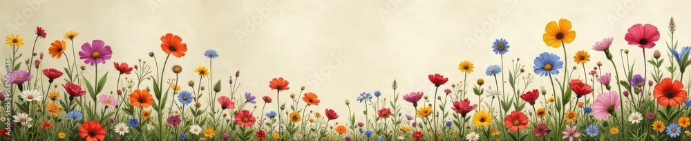 Fototapeta premium Intricate, densely packed wildflowers in muted tones on aged paper , wildflowers, vintage paper