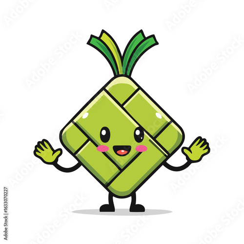 Funny cartoon green alien zombie character with a humorous 3D hand holding healthy fruit, perfect as an icon or vector illustration