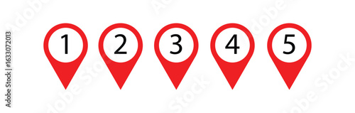 Location pin icon with number set of Vector illustration