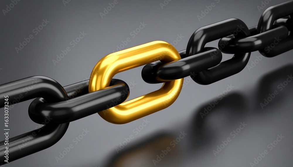 Fototapeta premium Golden Link Connecting Black Chain Leadership with Strength, Unity, and Business Concept.