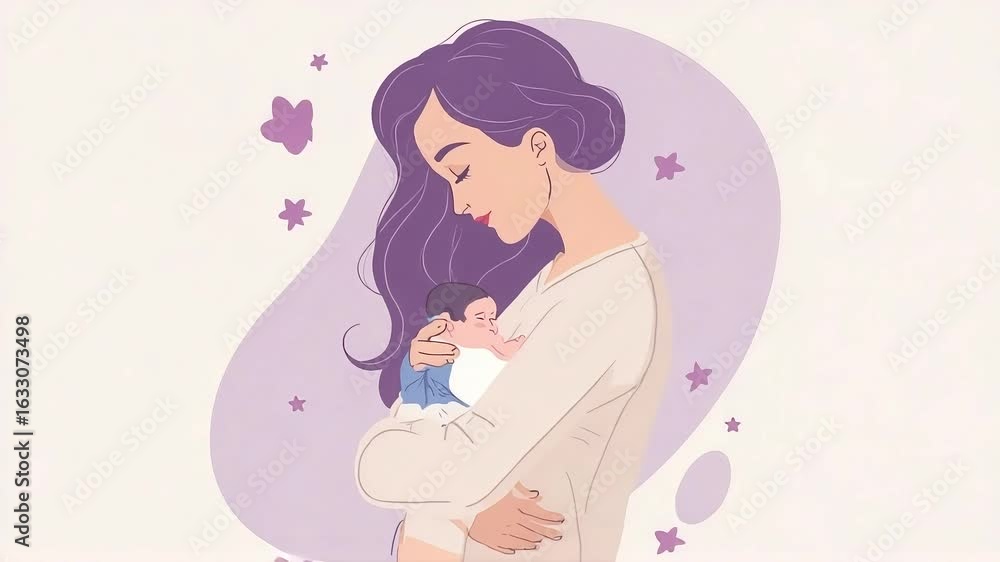 Loving mother holding her newborn baby with gentle and care animation Loving mother holding her newborn baby with gentle and care animation