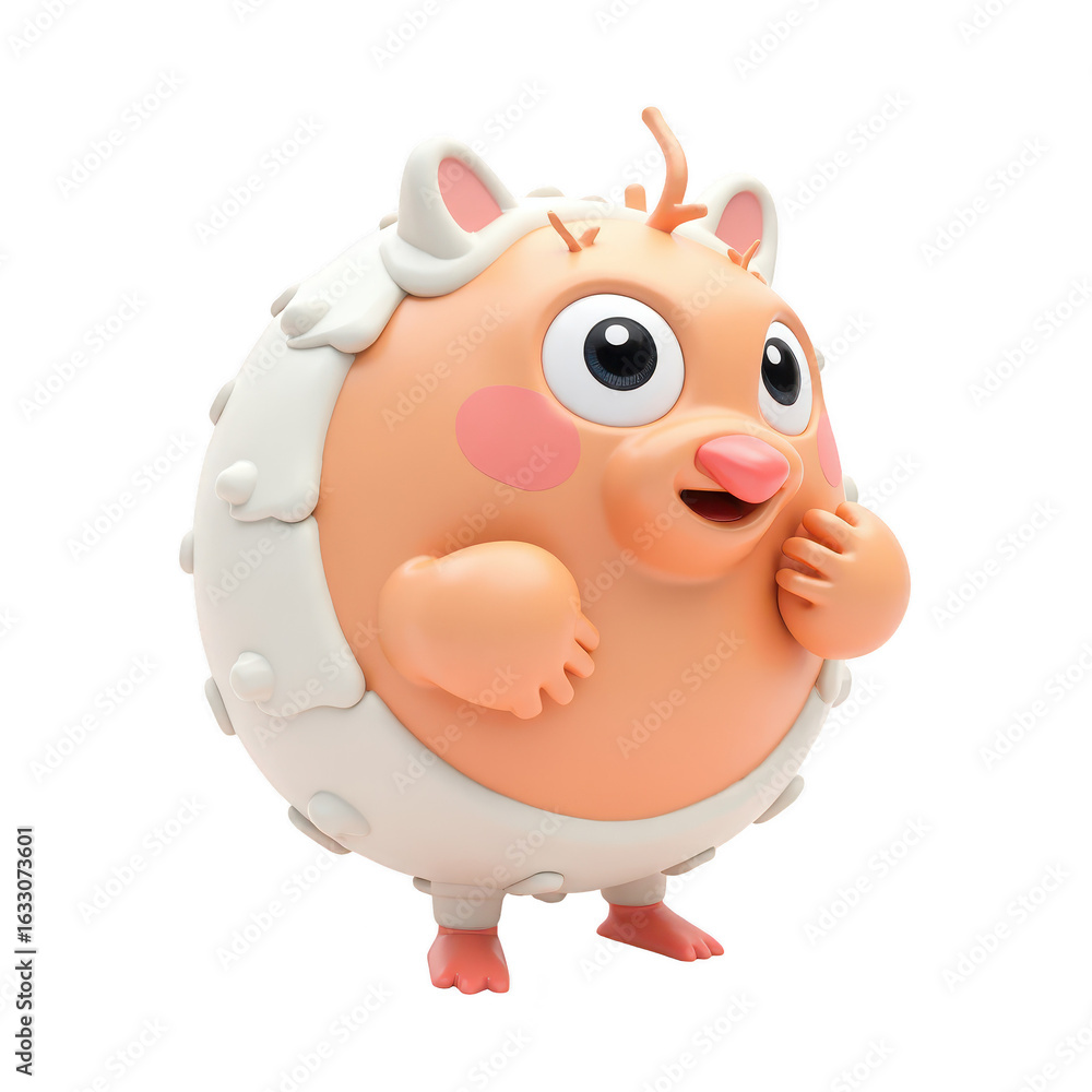 Fototapeta premium Cheerful, round cartoon character in profile view.