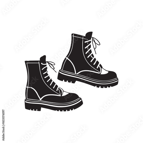 Black rubber boots icon set for outdoor and rain activities