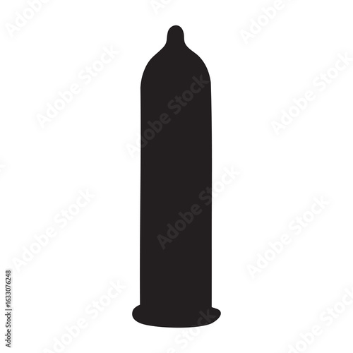 Black silhouette of a condom on a white background