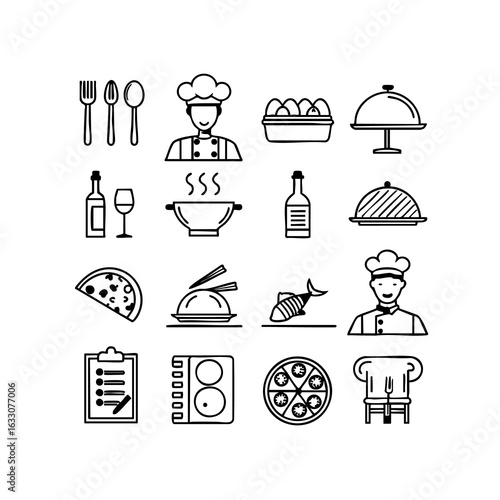 Hand drawn restaurant and food icons collection
