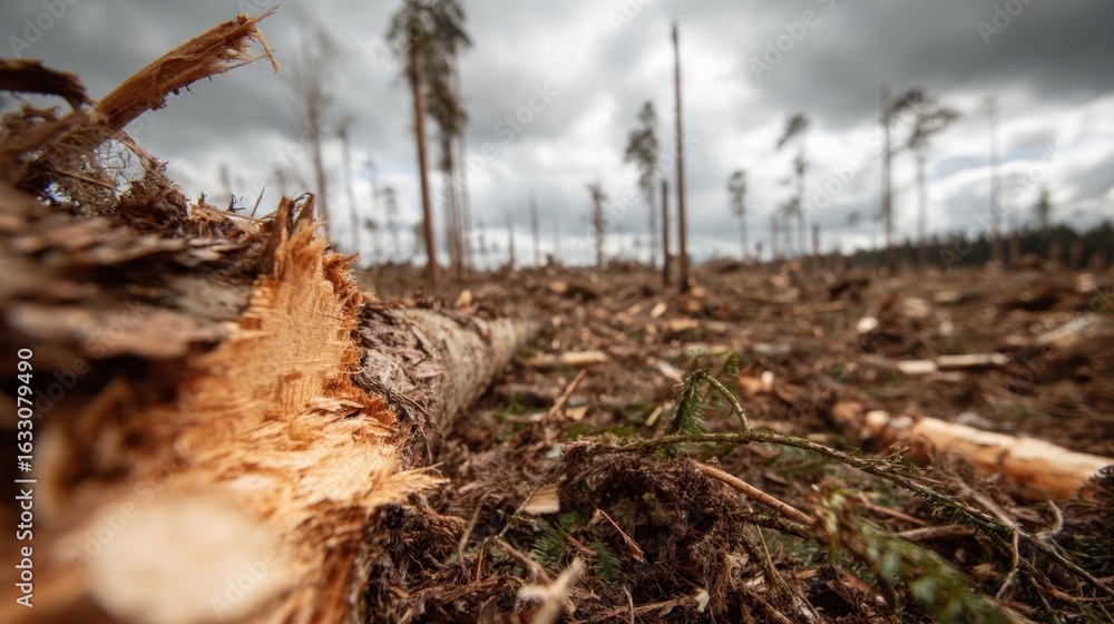 Fototapeta premium Long-term exploitation of resources exhausts supplies, erodes ecosystem resilience, and accelerates species extinction.
