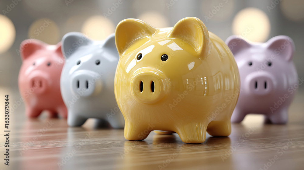 Fototapeta premium Depositing coins in a piggy bank showing the value of savings and building financial stability