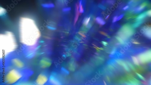 Defocused shiny blue green and purple light leaks. Festive neon abstract holographic modern background for party. Blurred glow