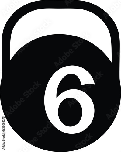 Black kettlebell icon with the number six for weight training and fitness concepts