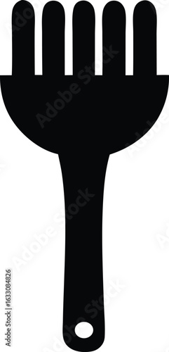 Minimalist black silhouette icon of a five-pronged implement, a concept for a tool or game controller.