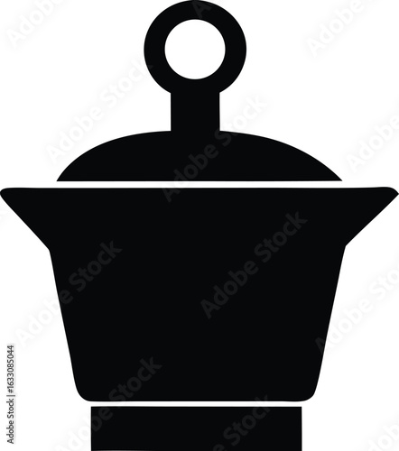 Vector icon of a mortar with a lid, a black silhouette for kitchen or pharmacy use