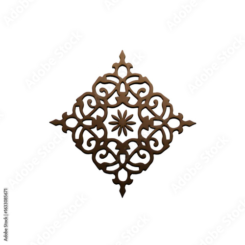 Ornate, decorative diamond-shaped design in a rich brown tone.