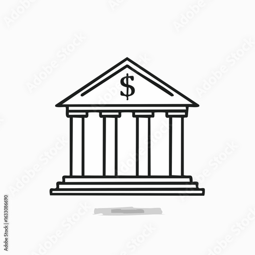 Bank building line icon representing finance, economy, and investment. Vector illustration of a financial institution with a dollar sign.
