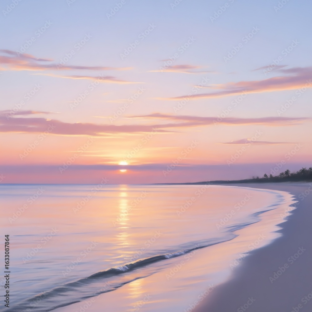 Fototapeta premium Beach sunset reflects in calm ocean water