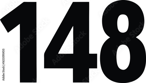 Black bold vector graphic design of the number one hundred forty-eight on white.