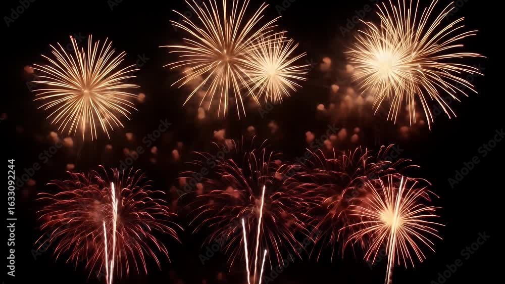 Stunning Golden Fireworks Exploding in a Dynamic Night Sky Celebration. Stunning Golden Fireworks Exploding in a Dynamic Night Sky Celebration.