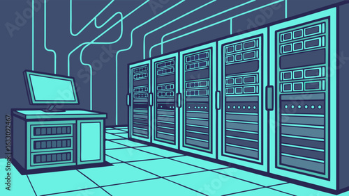 Data center server room it infrastructure network computing system for cloud storage and processing power