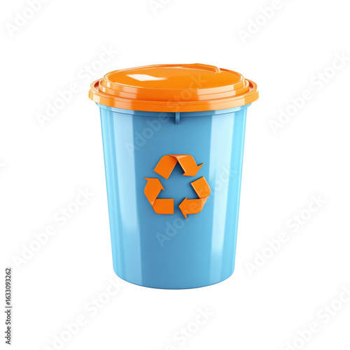 Blue recycling bin with orange lid
