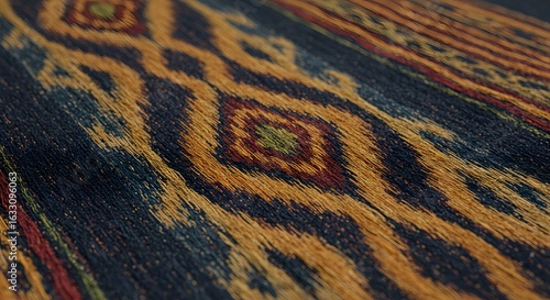 Wallpaper Mural A detailed close-up of a traditional hand-woven ikat textile, showcasing the intricate patterns and rich cultural heritage of folk art. Torontodigital.ca
