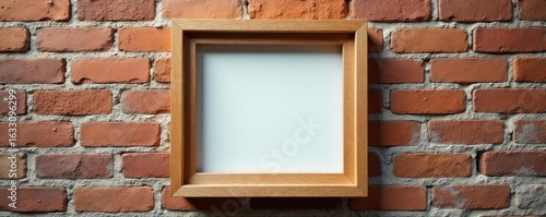 Wallpaper Mural Blank wooden square frame against weathered brick wall, empty space, hanging frame, gallery Torontodigital.ca