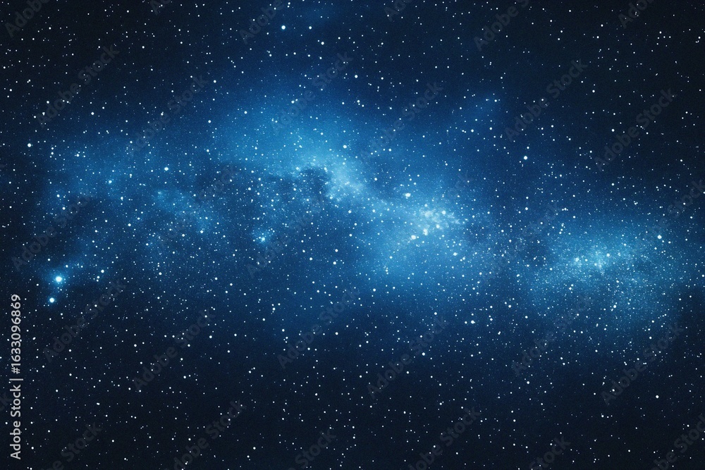 Fototapeta premium Starry sky background, blue night sky full of stars, glowing stars in the dark space, starry background, dark night, stars in the distance, starlight, dark background with a blue glow, night sky. 