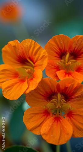 Wallpaper Mural Vibrant orange nasturtium flowers with dark centers and delicate petals bloom Torontodigital.ca