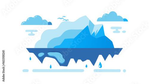 Iceberg melting in ocean graphic illustration climate change global warming arctic antarctic environment 100