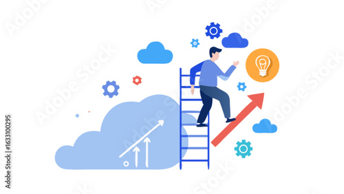 Career growth and success illustration with ladder and arrow for business development concept design vector