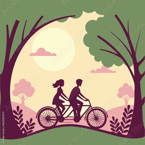 Romantic Couple Bicycle Silhouette | Love Ride Vector