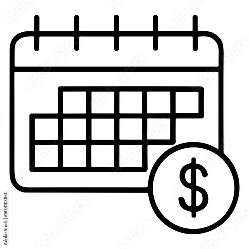 Simple Outline Style Calendar with Dollar Sign Icon Business Finance