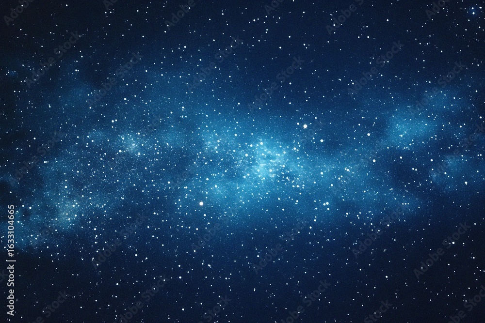 Fototapeta premium Starry sky background, blue night sky full of stars, glowing stars in the dark space, starry background, dark night, stars in the distance, starlight, dark background with a blue glow, night sky. 