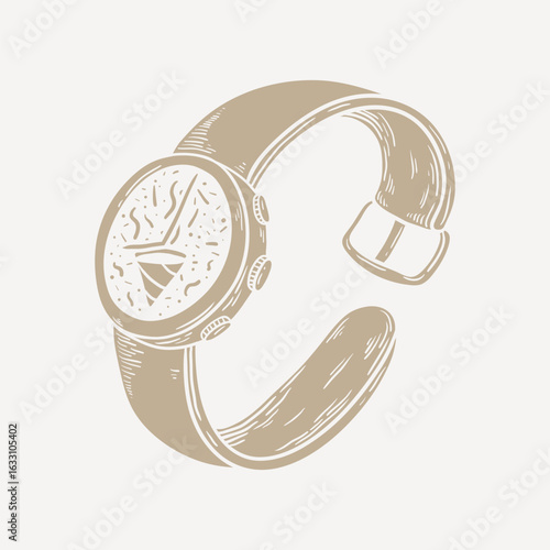 Beige wristwatch element, beige design vector