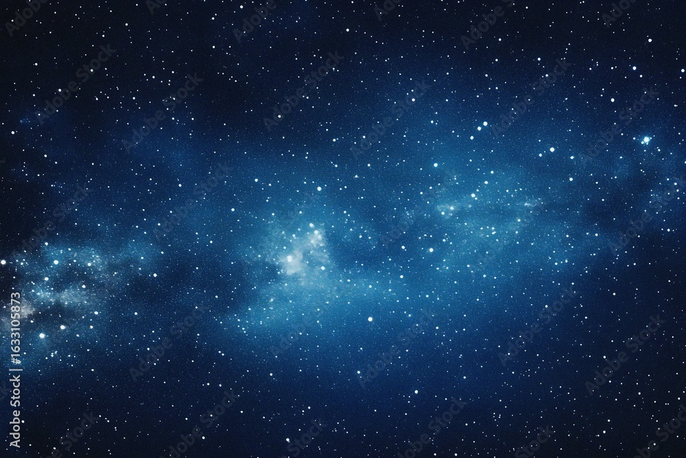 Fototapeta premium Starry sky background, blue night sky full of stars, glowing stars in the dark space, starry background, dark night, stars in the distance, starlight, dark background with a blue glow, night sky. 