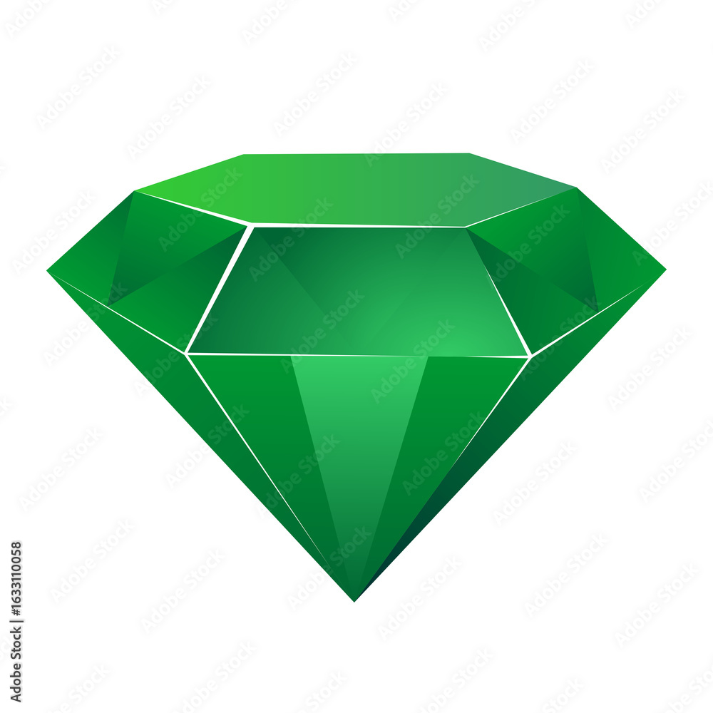 Fototapeta premium 3D green crystal diamond icon vector illustration image