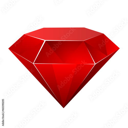 3D red crystal diamond icon vector illustration image