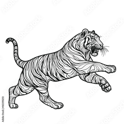 Decorative Tiger Line Art for Coloring Page