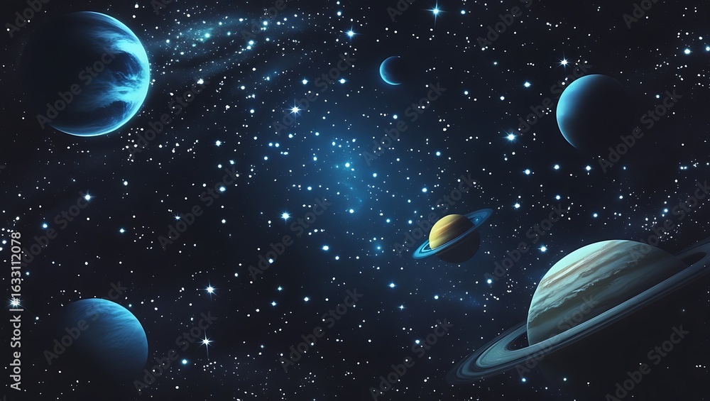 Naklejka premium Stunning Deep Space Galaxy View with Planets, Stars and Cosmic Clouds