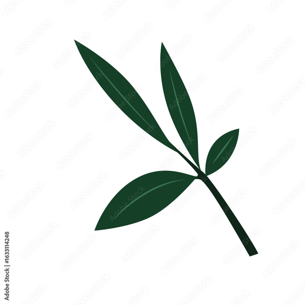 Fototapeta premium 2d Two large dark green leaves in flat vector style, abstract and modern design. 