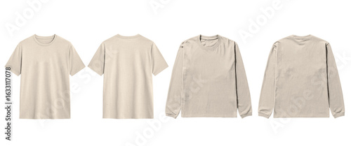 Mockup showcase your designs flawlessly on these four creamcolored short and longsleeved tshirts.