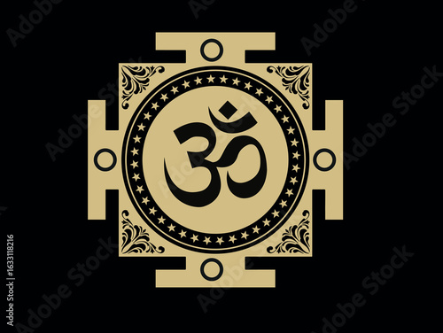 Sacred Om symbol yantra design with intricate details
