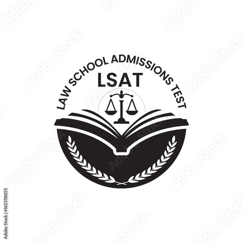 LSAT Law School Admissions Test:  Black and White Emblem,  Formal, Achievement-Oriented Design.
