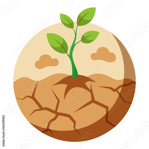 Deforestation Concept Cracked Earth with Jungle Plant Vector