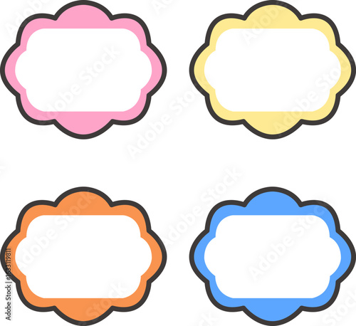 Pastel labels with flower frame shapes. Ideal for name tags, digital planners, printable stickers, and kids' note tags. Transparent PNGs and vector files for easy use.