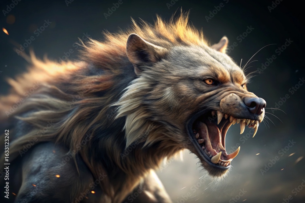 Fototapeta premium Ferocious Wolf Hybrid Growling